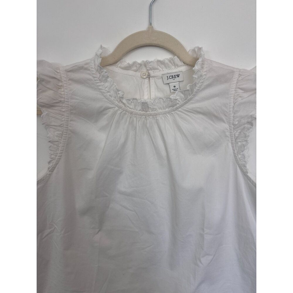 J.Crew White Ruffle Neck Top Ruffled Shoulders Button Back Small - Picture 3 of 4